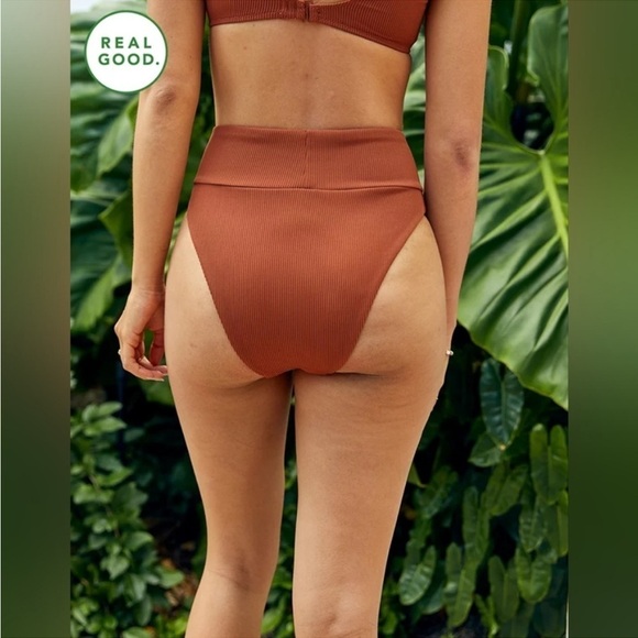 AERIE Ribbed High Cut Cheeky chestnut brown Bikini Bottom Size Medium - Picture 8 of 11
